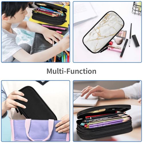 Image of Perinsto Golden And White Marble Print Pencil Case Big Capacity Multi Compartment Stationery Box Pencil Pouch Holder Desk Organizer For School Office Home
