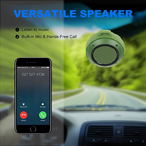 Image of Kunodi Outdoor Waterproof Bluetooth Speaker, Wireless Portable Mini Travel Speaker with Subwoofer, Enhanced Bass, Built in Mic for Sports, Pool, Beach, Hiking, Camping (Green)