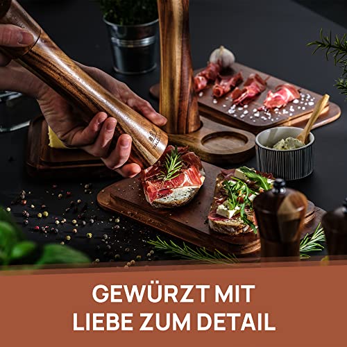 WALDLAND® Wooden Salt and Pepper Mill with Saucer Very Large (25,5 cm) Spice Mill with High Performance Ceramic Grinder Pepper and Salt Mill Set - immagine 4