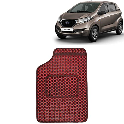 Image of Kingsway Dotted Design Car Floor Foot Mats Universal Fit for Datsun Redi Go, Model Year : 2016 Onwards, Water and Dustproof, Color Red, Set of 5 Pieces