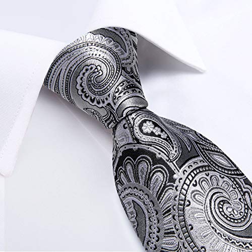 Image of DiBanGu Mens Paisley Tie Set Silk Woven Jacquard Necktie and Pocket Square Cufflinks Gift Set for Wedding Bussiness