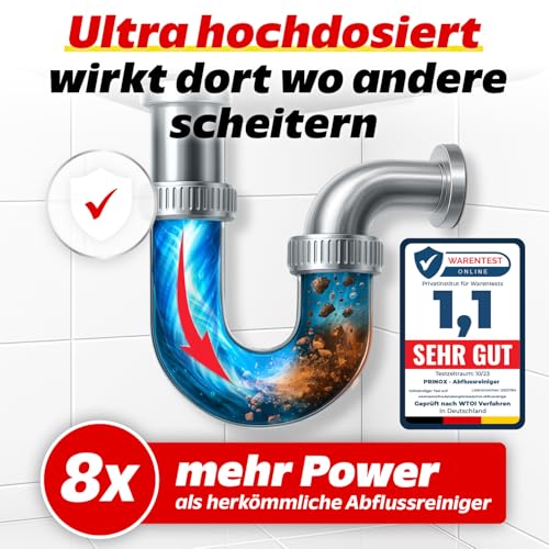 PRINOX® Abflussreiniger 1000ml EXTRA STARK - Profi Rohrreiniger löst Haare, Essensreste & schwerste Verstopfungen - Rohrfrei gegen hartnäckige Verstopfungen & üble Gerüche - Biologisch abbaubar
