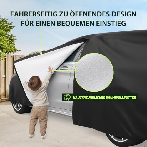 Favoto Autoabdeckung Winter Vollgarage Auto Abdeckplane Staubdicht Wasserdicht Autohülle Autoplane Car Cover für 400cm-435cm Schrägheck Schwarz 435cm x 180cm x 160cm 2.8kg