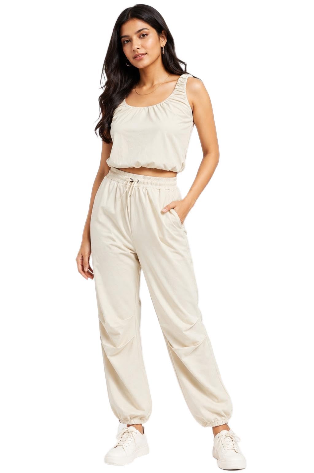 Women's Solid Sleeveless Crop Top and Jogger Pants Co-Ord Set | Track suit-picture-50
