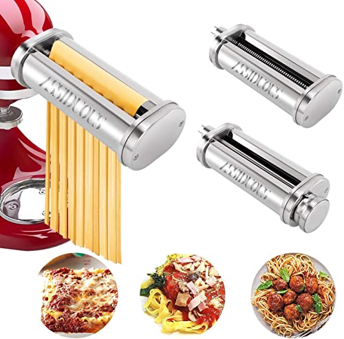 Assiduous Stainless Steel Pasta Maker for Kitchenaid 3-Piece Set, Manual, 8 Settings