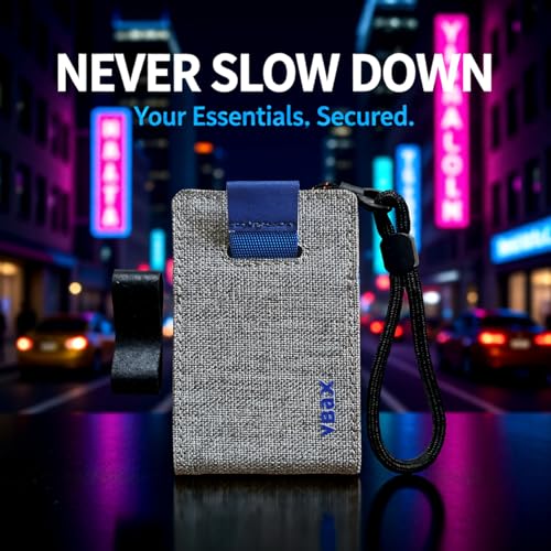Image of RFID Minimalist Slim Wallet for Men and Women, Holds Up to 12 Cards, Cash, Key Thin and Lightweight Credit Card Holder (Grey Canvas - Azure Edition)