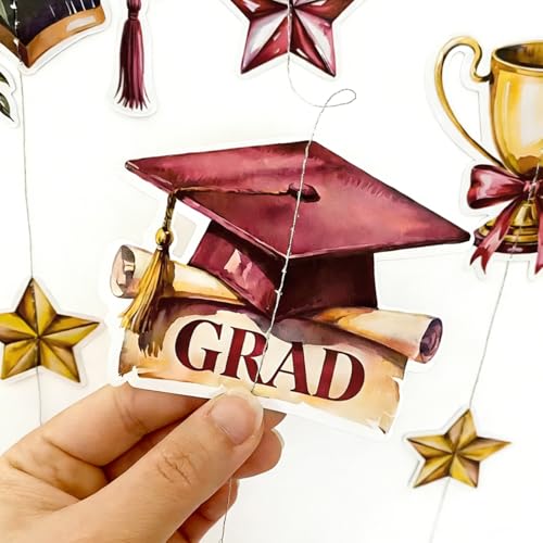 Image of Maroon Gold Graduation Party Hanging Streamer Floral Burgundy Gold Star Grad Cap Garland Banner for Congrats Grad Class of 2026 You Did It We are So Proud of You Themed Party Decorations Supplies
