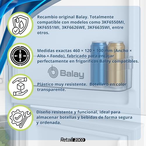 Estante Botellero Frigorífico compatible con Balay, Botellero inferior para la nevera, código original 11022295, compatible con 3KF6550MI, 3KF6551MI, 3KF6626WE, 3KF6635WI, entre otros - Imagen 6