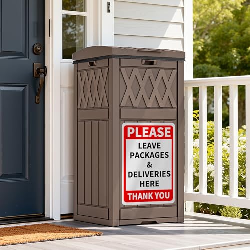 YITAHOME Package Delivery Box with Lift-Out Bag, 31 Gallon Waterproof Parcel Drop Box with Sign, Resin Porch Package Container for Curbside& Outdoor Use, Dark Brown by YITAHOME - Image 7
