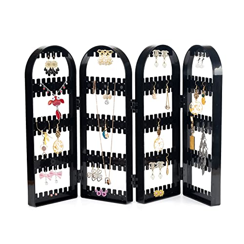 UVAN ART Présentoir pliable en acrylique pour boucles d'oreilles, bracelets et colliers - 5 niveaux et 4 panneaux de rangement - Noir Cover