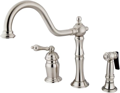 Nuvo ES1818ALBS Elements Of Design - Grifo de cocina de una sola manija con pulverizador de latón, 9-58 pulgadas, níquel satinado