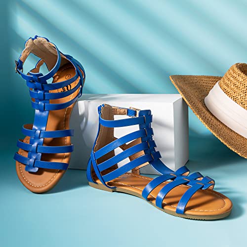 Image of Trary Women's Sandal, Comfortable Gladiator Sandals Ankle Strap Flats Sandalias Para Mujer Beach Sandals Wide Width Open Toe Cross Strappy Sandals for Women Dressy Summer