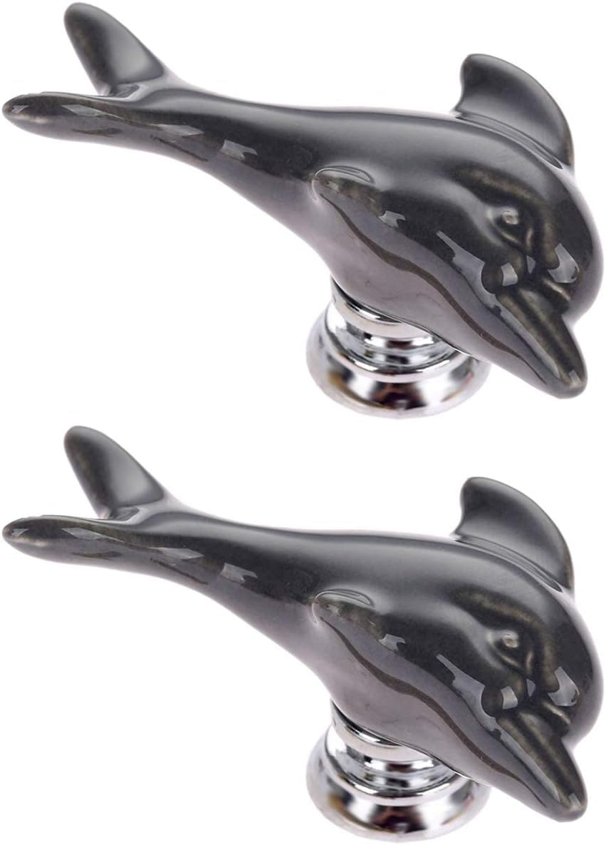 QZHAXITYT Ceramic Cabinet Knobs Pulls Ceramic Drawer Knobs Dolphin Ceramic Knobs, Multicolor, 61x28x28mm, 2pcs, for Cabinets and Furniture(Grey)