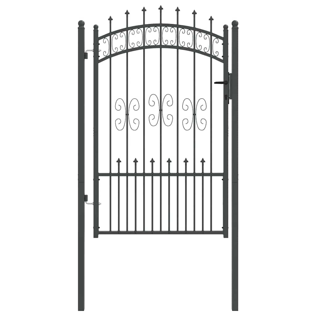 vidaXL Fence Gate with Spear Top with Lock Grey 103 x 200 cm Steel, Garden and Terrace, Traditional Barrier, Rust Resistant Gate, Classic Outdoor Security, Yard Enclosure, Patio Addition, Protector