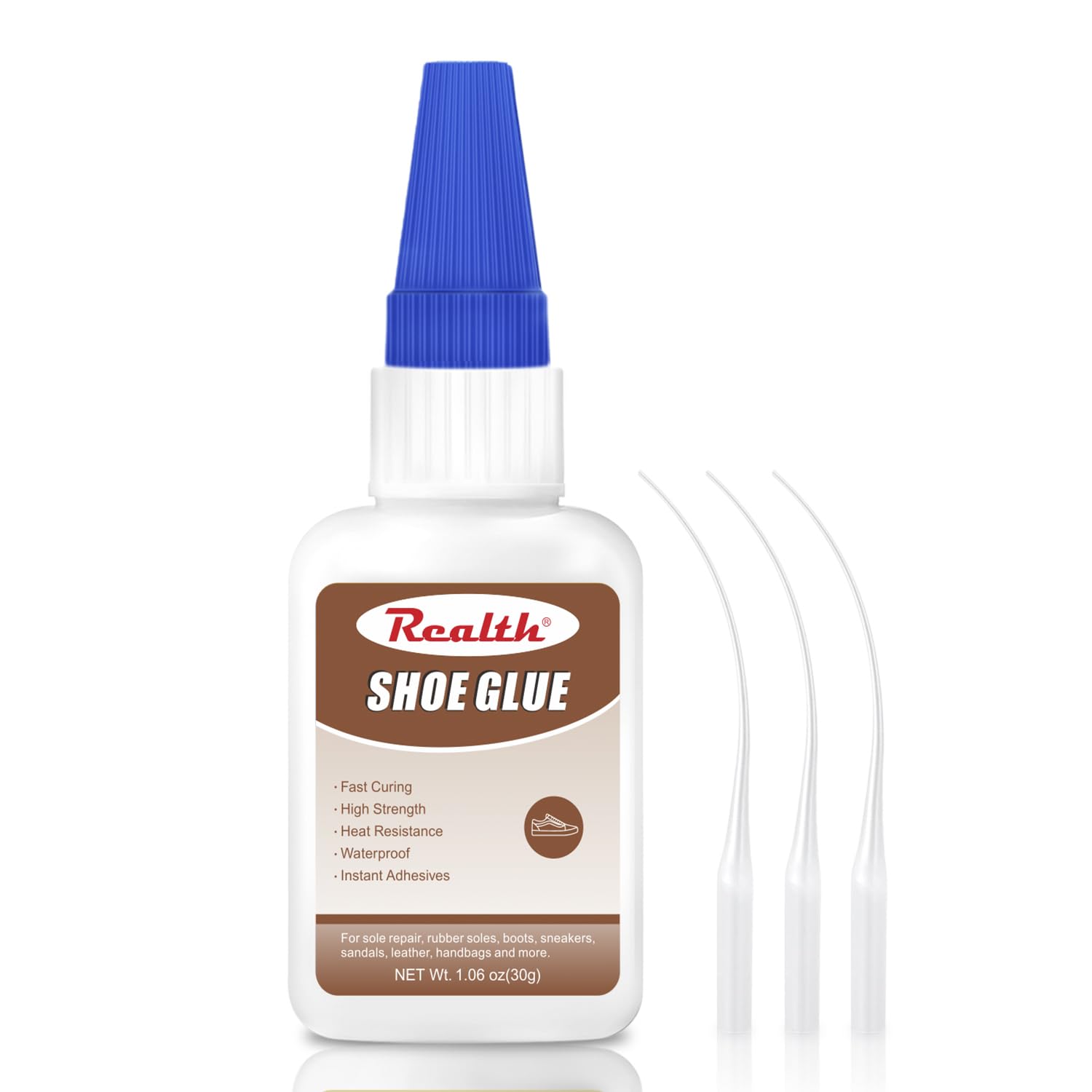 Realth Shoe Glue | 30g Super Glue for Shoes | Waterproof & Heat-Resistant | 3 Droppers | with Anti-Clog Cap | for Sole Repair Shoes Boots Sneakers