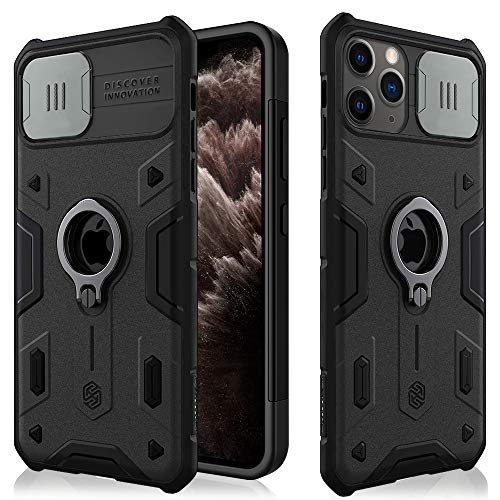 Funda para iPhone 11 Pro Max, [Protección de la cámara] Estuche Híbrido Parachoques Antigolpes Armor Anti-arañazos Carcasa, Deslizante Hard PC y Silicona TPU Bumper con 360 Anillo Soporte - Negro