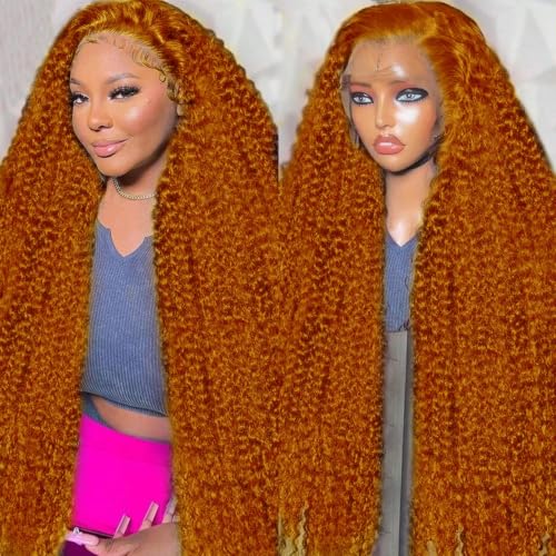 Image of Nsvnsv Ginger Wig Human Hair 13x4 deep wave Ginger Orange Lace Front Wigs Human Hair HD Transparent Lace Frontal 350 Colored Human Wig Pre Plucked 180% Density 32inch