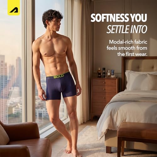 Image of Boldfit Trunk Underwear for Men, Modal Stretch Innerwear, Ultra-Soft Lightweight Boxer Briefs, No-Ride-Up Fit, Open Fly, Moisture-Wicking, Anti-Bacterial, Plush No-Mark Waistband