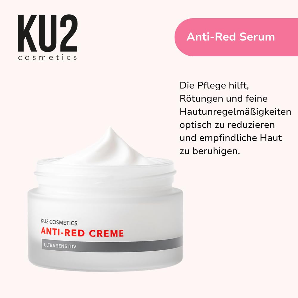 KU2 Cosmetics Anti-Red Ultra Sensitiv Creme, 50 ml | Beruhigende Gesichtspflege gegen Rötungen, Für empfindliche & gereizte Haut, Gesichtscreme mit Panthenol
