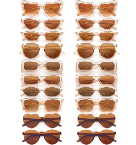 Dwenarry Sonnenbrille Party Vintage Sonnenbrillen Set für Herren Damen Partybrille Braun 90er Brillen Pack Für Karneval/Fasching 20 Stücke