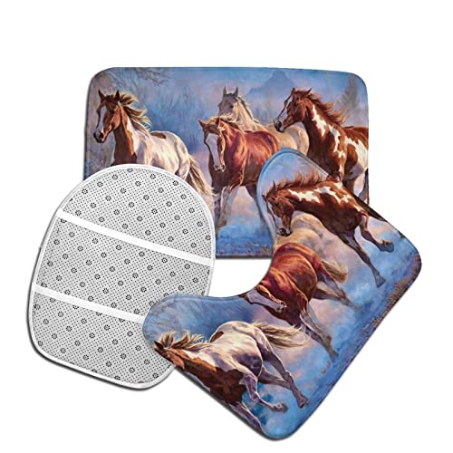 DIRYKILP Badematte + Konturmatte + Toilettendeckelbezug, Laufpferd 3 Stück Badematte Set, mit rutschfester Klebeunterseite – Bild 5