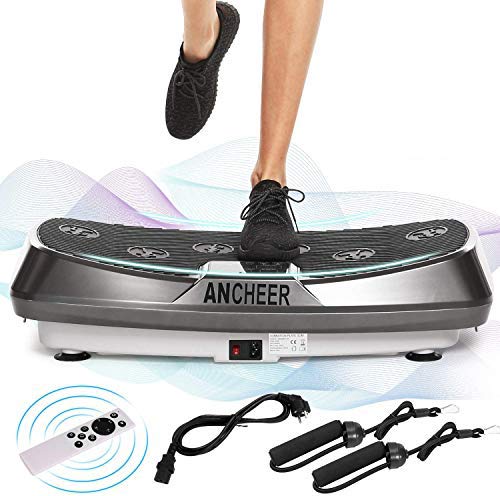 ANCHEER Plataforma Vibratoria Fitness 3D Vibration | Gran Superficie Antideslizante Curvada | 2 Bandas Elásticas de Entrenamiento | Pantalla LCD (Gris)