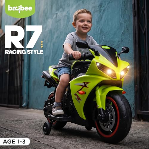 Image of Baybee R7 Baby Electric Bike for Kids with Foot Acceleration | Rechargeable Ride on Baby Bike with LED Lights & Music | Toddler Battery Operated Bike for Kids to Drive 1 to 3 Years Boys Girls (Green)