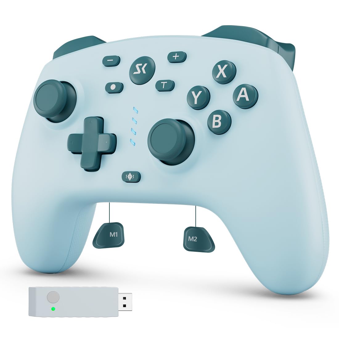 Wireless Switch Controller for Switch/Switch 2/Lite/OLED/PC Controller with 2.4G Adapter, Lake Blue Switch Controller with Hall Joysticks & Hall Triggers, Switch Pro Controller with Wake-up, 2 Back Programmable Buttons, Turbo Function