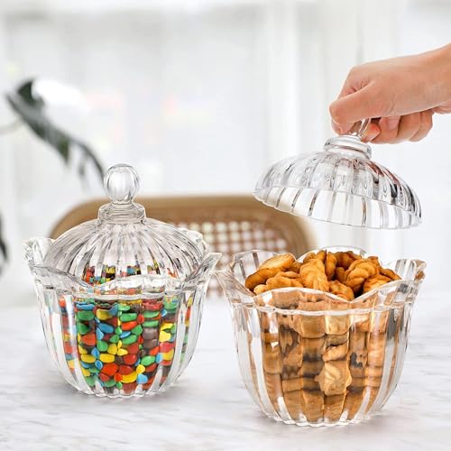 Image of WRINGO premium Glass Candy Dish with Lid, Crystal Candy Jar, Cookie Jar, Decorative Candy Bowl, Jewelry Dish, Covered Candy Jars for Buffet, Kitchen, Home, Office Desk (Set of 1) (Spiral - 03)