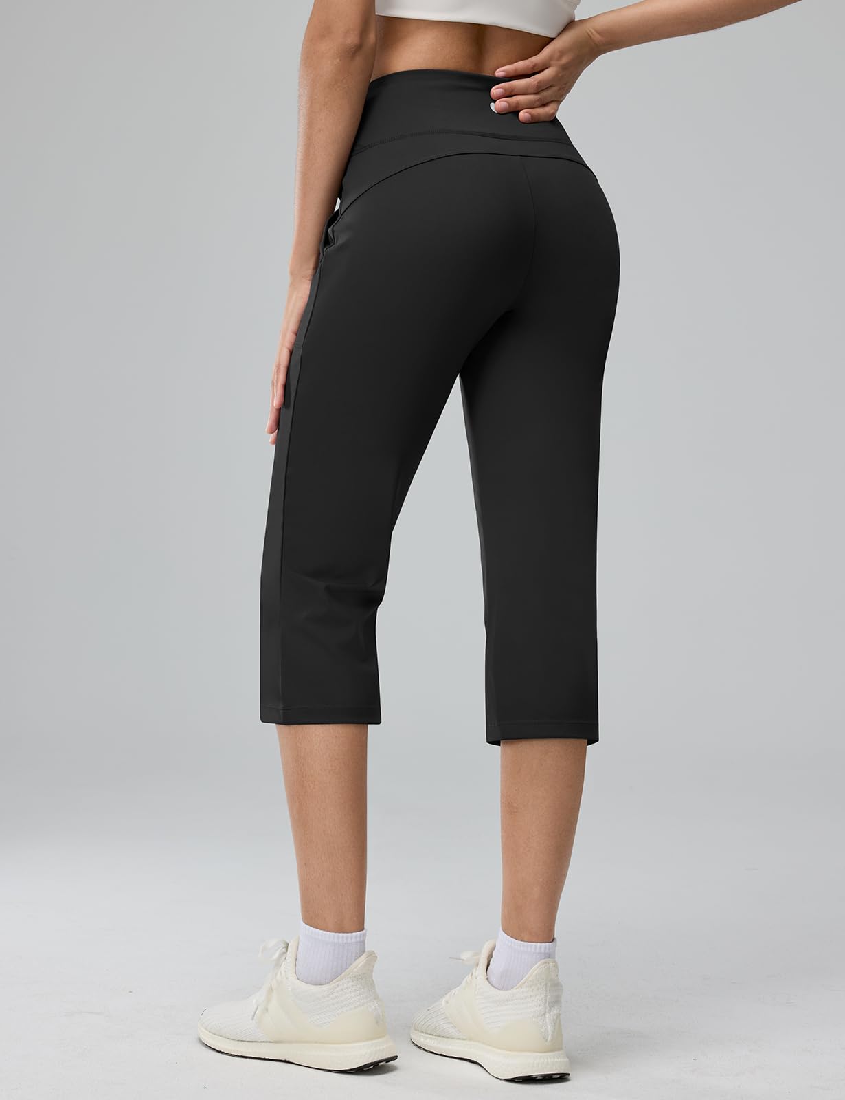 Emlovm Women's Capri Pants for Casual Summer Petite Capris with Pocket Loose Fit High Waisted Straight Cropped Pants Dressy Lounge Yoga Black S