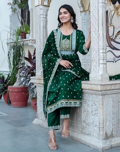 Image of SIRIL Women's Rayon Viscose Printed Kurta Pant with Dupatta Set