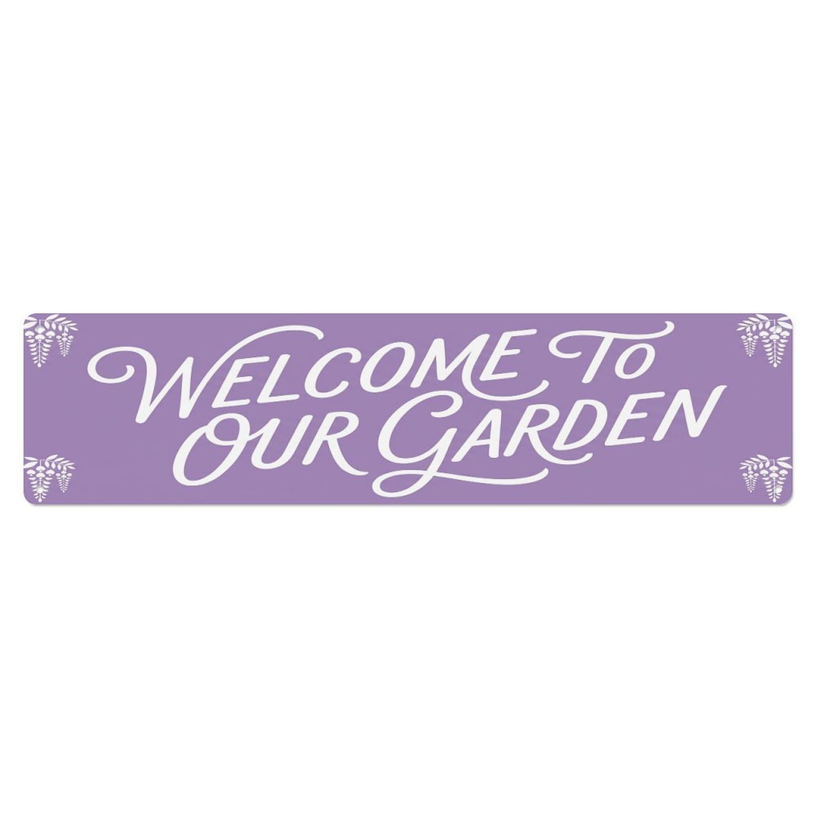 Vintage Welcome to Our Garden Wisteria Purple Metal Tin Sign