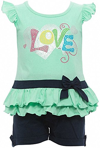 Image of ToBeInStyle Girl's Two Piece Summer Set Cute Tee Top and Matching Shorts Adorable Outfit