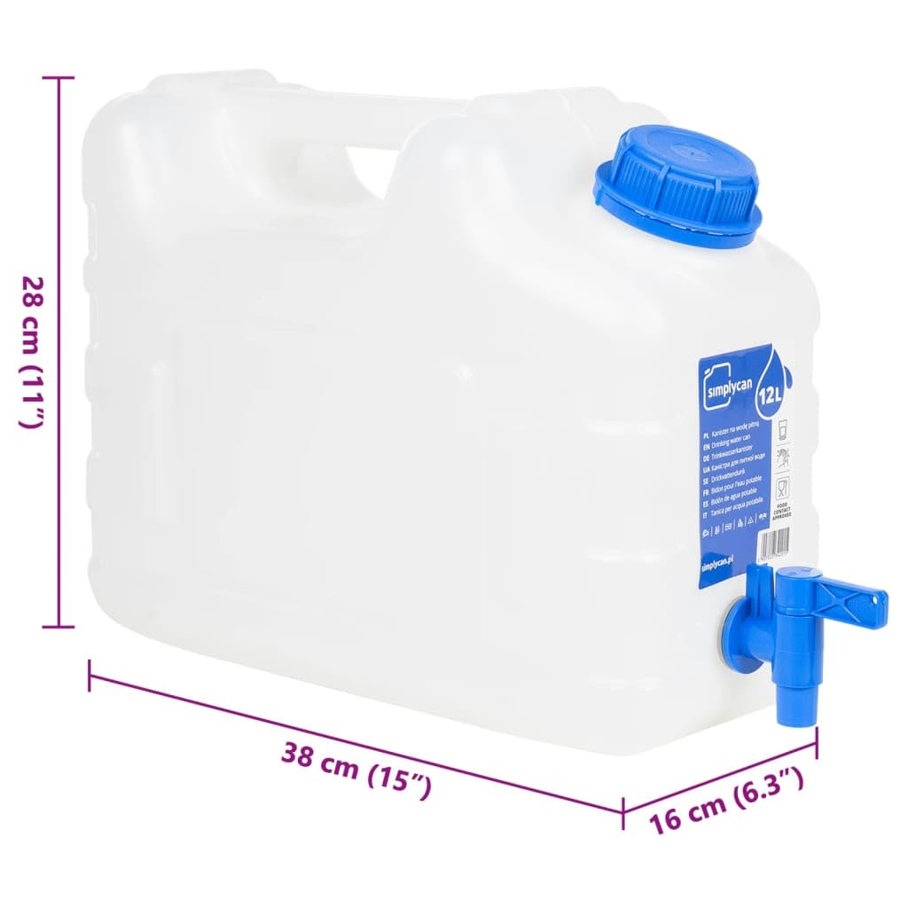 Depósito de agua con grifo de plástico transparente de 10 litros para camping, exterior, jardín, hogar y taller, apilable, ligero, duradero, con asa, gran agujero de llenado