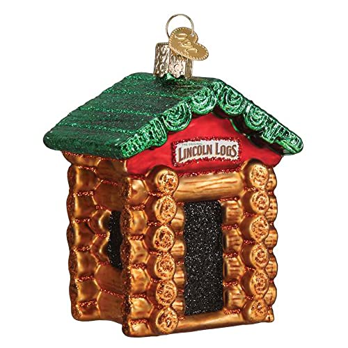 Old World Christmas Lincoln Logs Cabin Glass Blown Ornament for