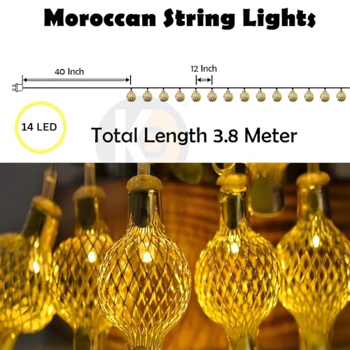 Image of K D Metal String Lights for Decoration -14 LED Metal Jali 3.8 Meter Moroccan LED Fairy Lights, Warm Yellow Decorative Lights for Home, Room, Parties & Festivals