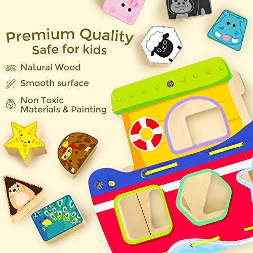 Cheffun Wooden Shape Sorting Cube - Special Edition Of Shape Sorting Toys With 16 Colorful Animals Blocks In 8 Shape, Excellent Preschool Learning Activities, Shape Sorter Toys For Toddlers Ages 3+ #TOP2
