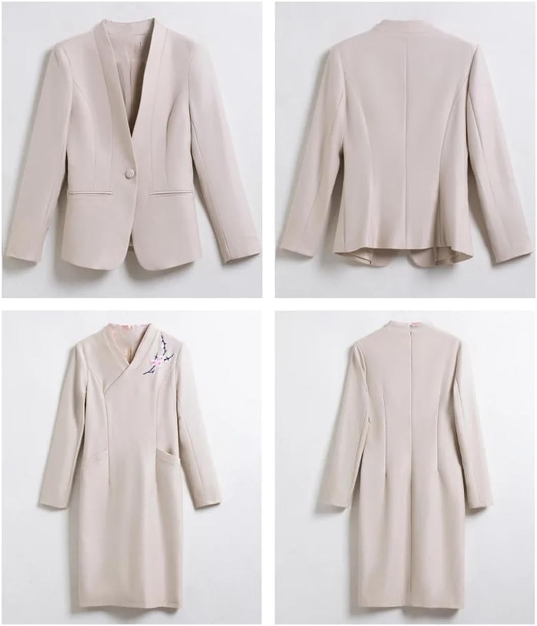 Women Spring Business Suits Dress and Blazer Sets Apricot Ladies Work Wear Office Uniform