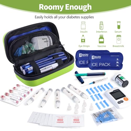 Image of Insulin Travel Organizer - TSA Approved Diabetic Medicine Storage Bag with Temperature Display and 2 Cooling Gel Packs (Green)