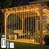 Brightown 300 LED Curtain String Lights, 9.8 FT Hanging Fairy Lights with Remote, 8 Modes, Connectable Waterproof Window Lights for Bedroom Backdrop Wedding Outdoor Christmas Party, Warm White