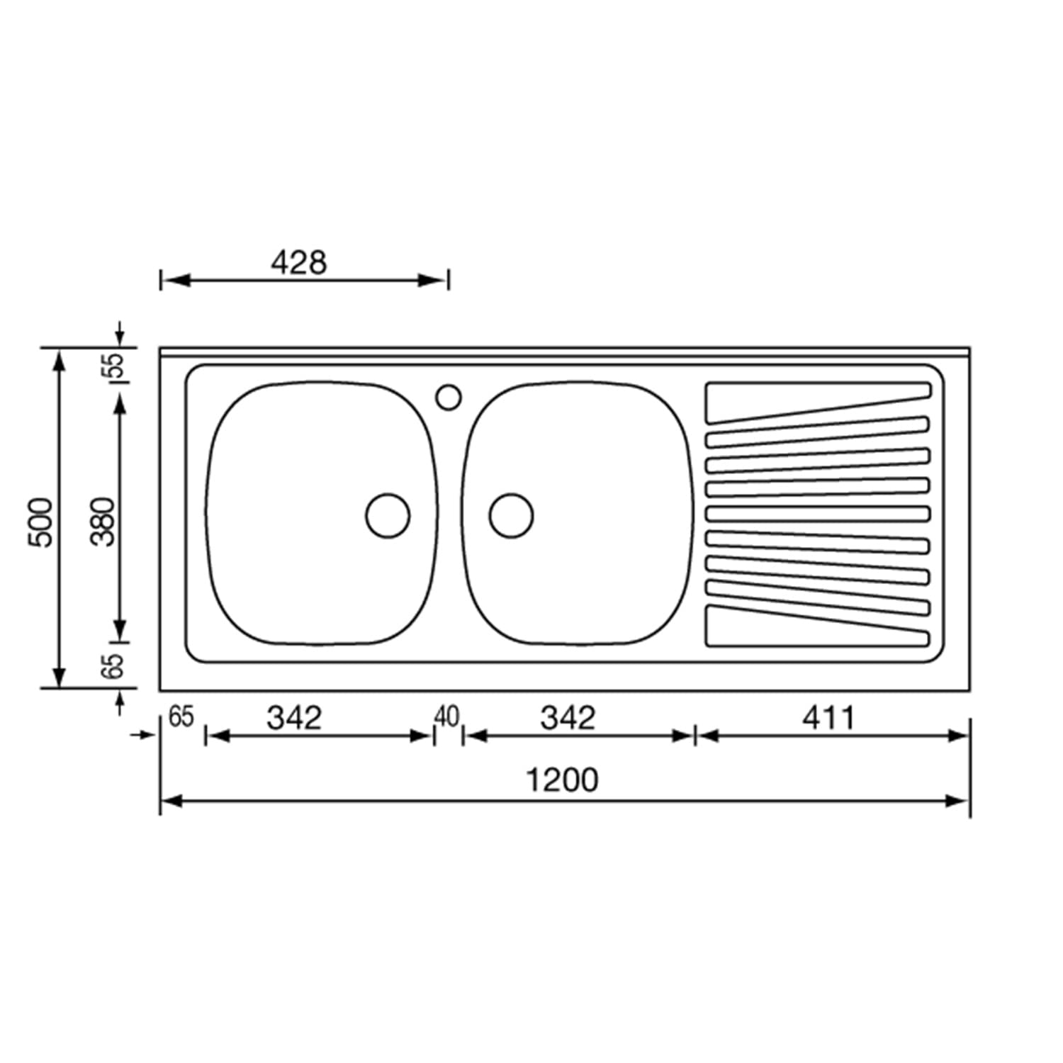 Linea Azzurra Lavello Cucina 2 Vasche in Acciaio Inox e gocciolatoio per lavello. Lavabo Cucina Satinato F3 Standard con Piletta Manuale e Guarnizione Premontata 120x50x120cm Made In Italy