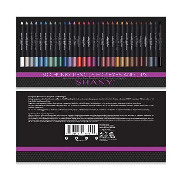 SHANY-Multi-Use-Chunky-Pencils-for-Eye-Shadow-Eyeliner-Lip-Liner-Lipstick-WVitamin-E-Aloe-Vera-Set-of-30-Colors SHANY Chunky Eyeshadow Pencils Lip Liner, Eyeliner, Eye Pencils - Multi-Use Chunky Pencils for Eye Shadow, Lip Makeup, Lipstick with Vitamin E and Aloe Vera - Premium Packaging - Set of 30 Colors