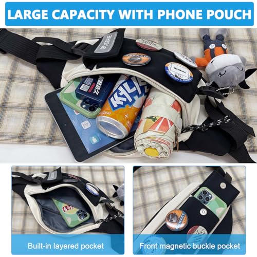 Image of GUSTAVE Waist Bags for Men Women with 4 Badges for decoration and Adjustable Strap, Waterproof Sling Bag Creative Stylish Sport Chest Bag Waist Pack for Hiking Travel Camping Running Sports