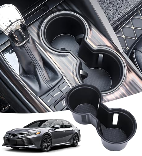 Image of Center Console Cup Holder Inserts for Toyota Camry 2024 2023 2022 2021 2020 2019 2018, Interior Accessories TPE Car Cup Holder for 2018-2024 Camry, Black