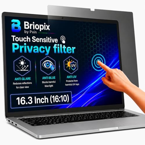 Image of Briopix Aura 16.3 Inch (16:10) | Touch Sensitive Privacy Screen | Anti Blue | Anti Glare | UV Block & BLUVLIGHT Block Layer | Privacy Filter compatible with HP /Dell /Lenovo /Asus /Acer