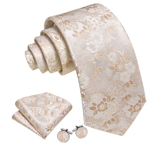 Image of Barry.Wang Men Tie Set Floral Paisley Silk Necktie Pocket Square Cufflinks Formal Wedding Party Business