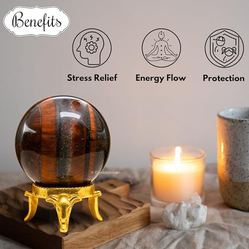 Image of Certified Red Tiger Eye Crystal Ball for Meditation - Premium Crystal Vastu Items for Home and Feng Shui Items for Good Luck - Ideal for Pooja Supplies and Spiritual Practices (1.5 inch Inch)