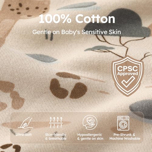 Image of Baby Sleep Sack 12-18 Months 0.5 Tog Baby Wearable Blanket 100% Cotton Sleeping Sack with 2-Way Zipper for Toddler Infant Apricot Gray Elephant