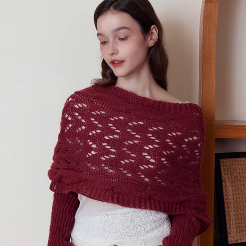 1 Pc Women's Knitted Sleeve Scarf, Red3