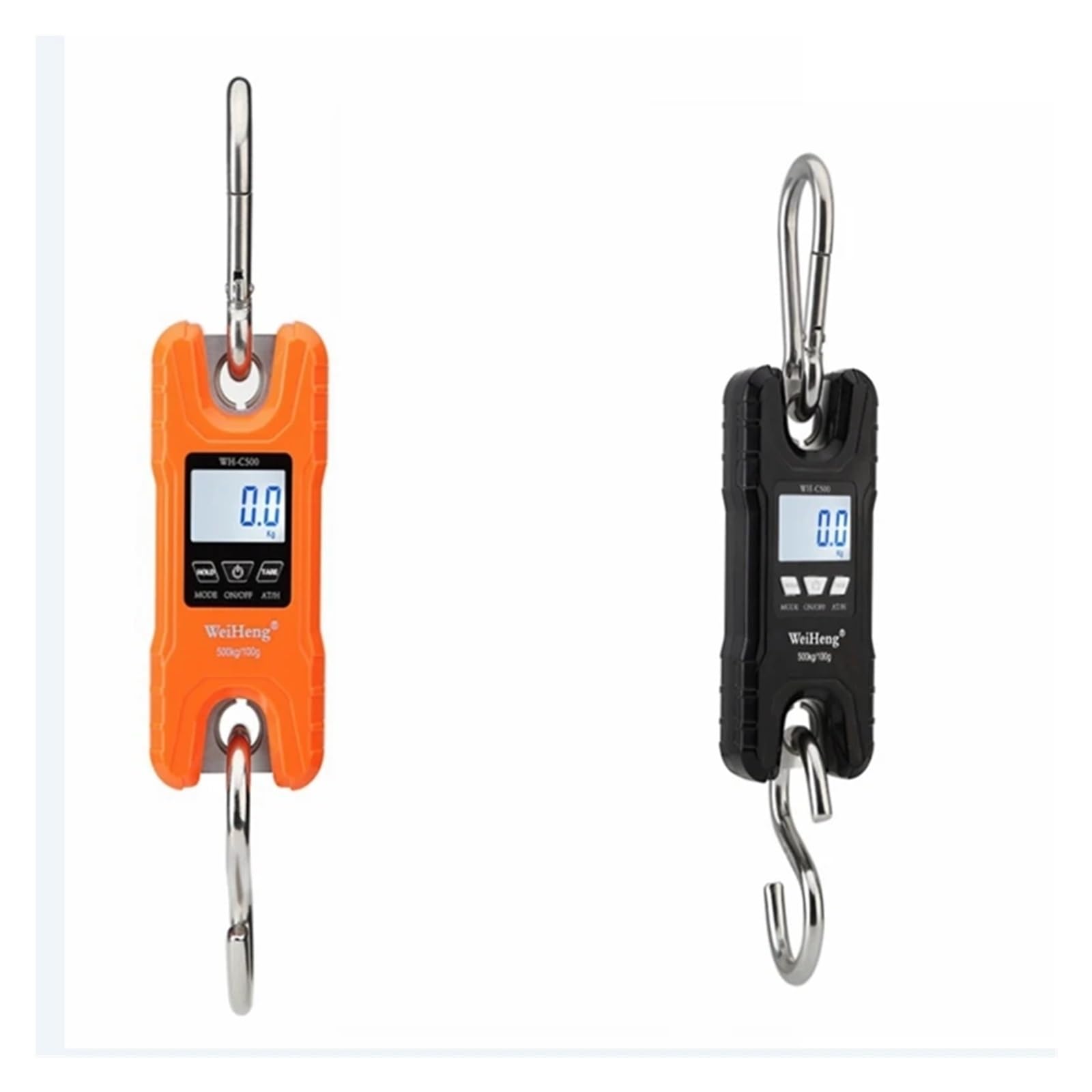 Bilancia for gru portatile digitale da 500 kg/100 g, in acciaio inox, con gancio, for bestiame, anello di pesatura, LCD retroilluminato(Orange)